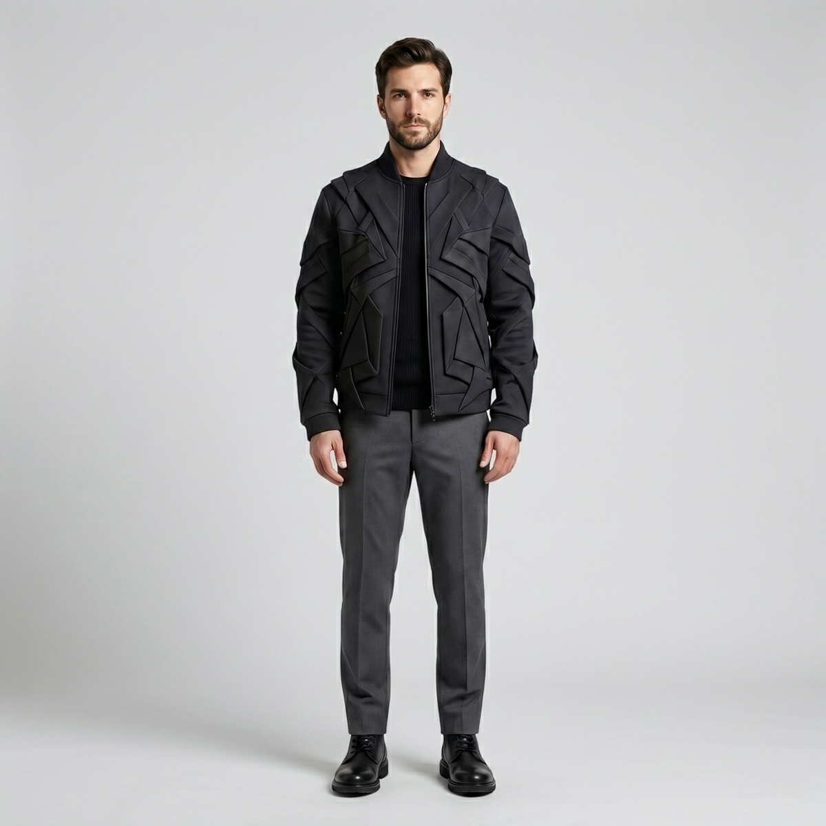 Men's Paneled Structured Bomber Jacket