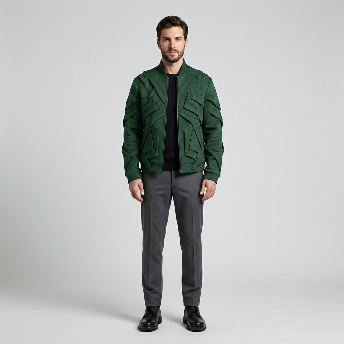 Men's Paneled Structured Bomber Jacket