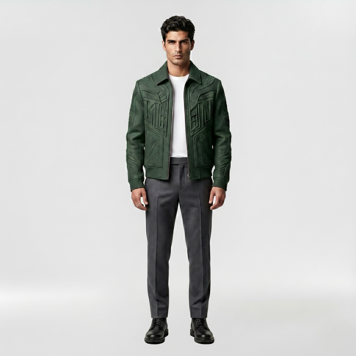 Men's Embossed Statement Bomber Jacket