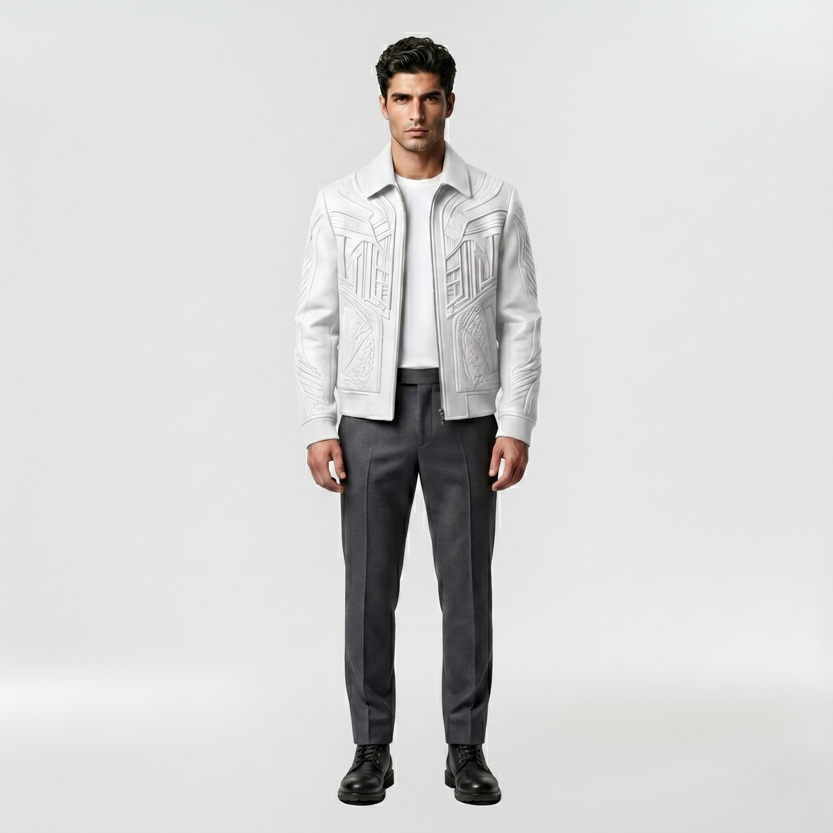 Men's Embossed Statement Bomber Jacket